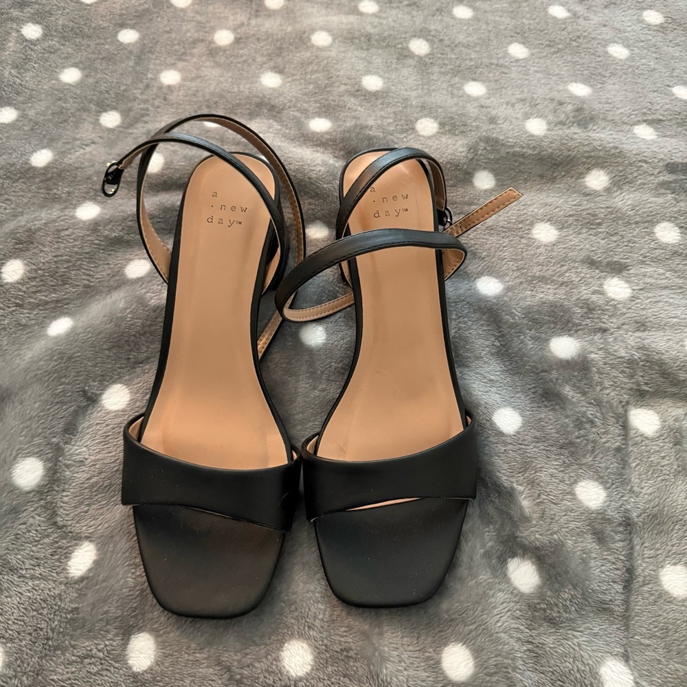 a new day Black Strappy Square-Toe Slingback Sandals